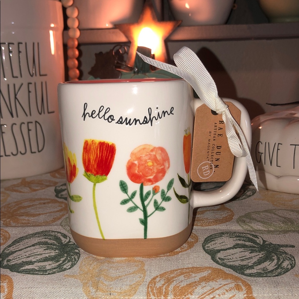 Rae Dunn HELLO SUNSHINE Mug Flowers & Unfinished Bottom